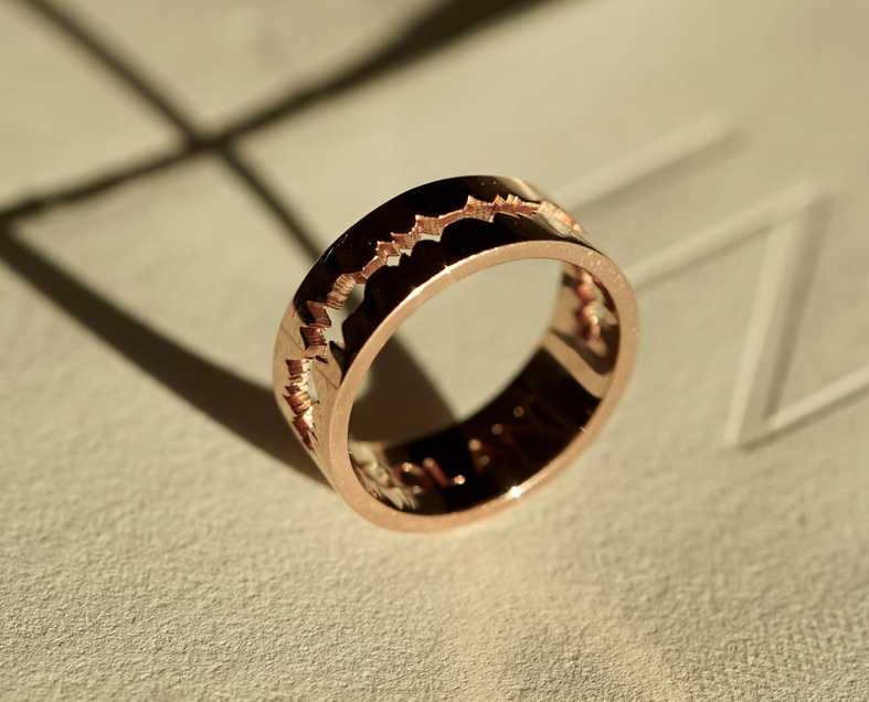 Rose gold cut sound wave bracelet on debossed paper